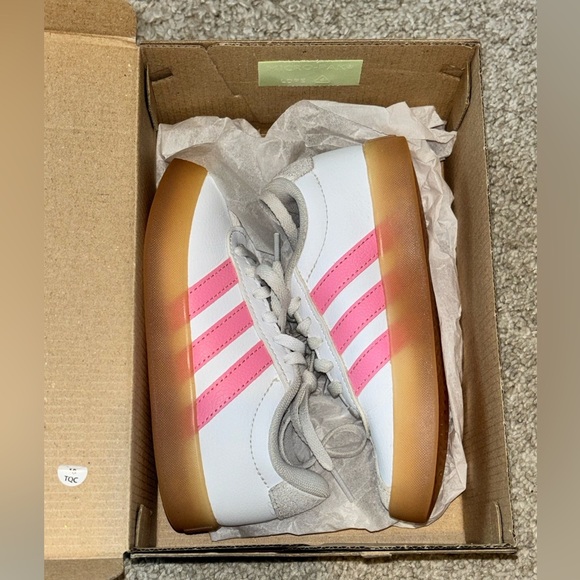 Adidas Kids White and Pink Sneakers with Tan Sole VL Court 3.0 K - Picture 2 of 10